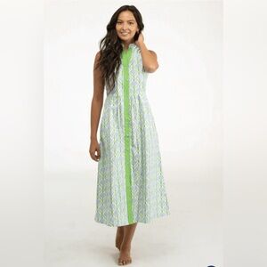 Green Patterned Button-Front Maxi Dress